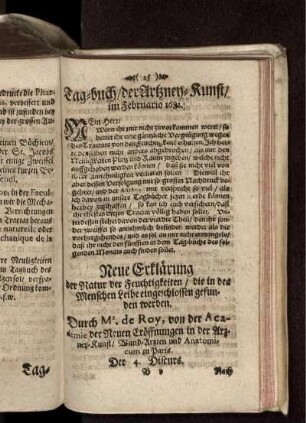 Tag-buch/ der Artzney-Kunst/ im Februario 1682