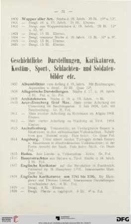 Geschichtliche Blätter, Karikaturen, Kostüm-, Sport-, Schlachten- und Soldatenbilder etc. (Nr. 1807-1913)