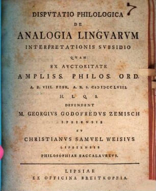 Dispvtatio Philologica De Analogia Lingvarum Interpretationis Svbsidio