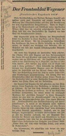 Rezension "Flandrisches Tagebuch 1914", Vossische Zeitung, 30.04.1933.