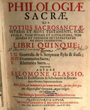 Philologia sacra ... : libri V.