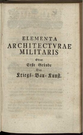 Elementa Architectrurae Militaris.