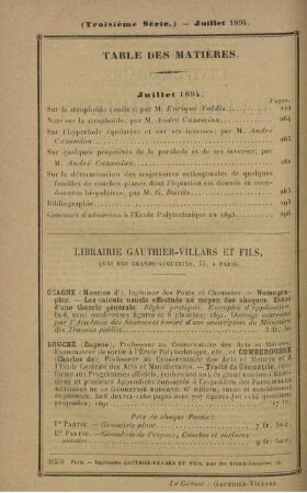 Table des matières. Juillet 1894.