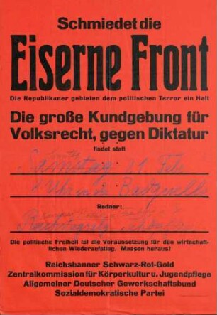 Bekämpfung politischer Ausschreitungen sowie Anmeldung von Versammlungen und Demonstrationen im Amtsbezirk Säckingen