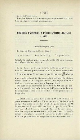 Concours d'admission a l'École Spéciale Militaire (1889).