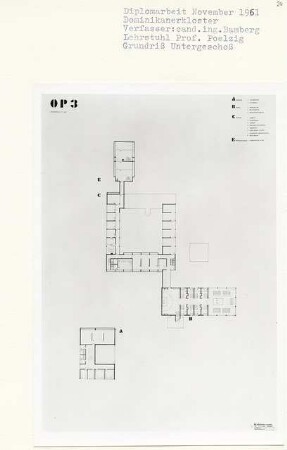 Dominikanerkloster, Berlin-Dahlem (Diplomarbeit bei Peter Poelzig): Grundriss Untergeschoss 1:200
