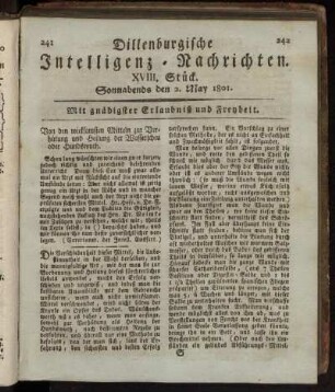 XVIII. Stück ... den 2. May 1801 - XXII. Stück ... den 30. May 1801.