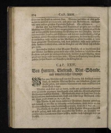 Cap. XXIV. Von Hurerey, Ehebruch, Blut-Schande, und unnatürlicher Unzucht.