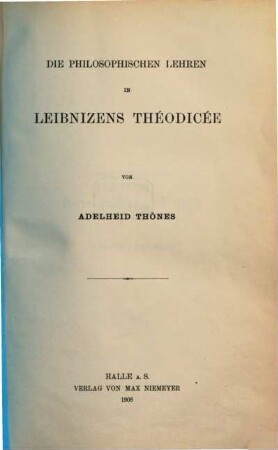 Die philosophischen Lehren in Leibnizens Théodicée