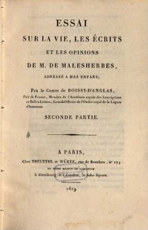Essai sur la vie, les écrits et les opinions de M. de Malesherbes, adressé à mes enfans, 2