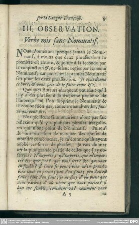 III. Observation. Verbe mis sans Nominatif