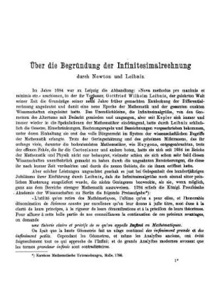 Über die Begründung der Infinitesimalrechnung durch Newton und Leibnitz.