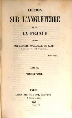 Lettres sur l'Angleterre et sur la France du mois d'Avril au mois de Novembre 1845, 2,1