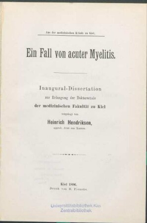 Ein Fall von acuter Myelitis