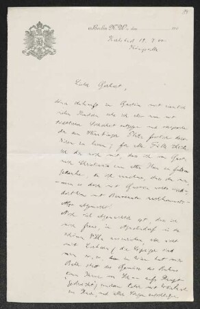 Brief von Otto Brahm an Gerhart Hauptmann