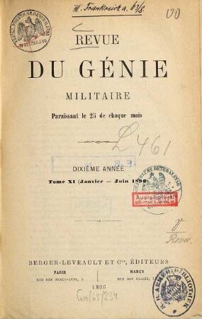 Revue du génie militaire. 11 = A. 10,1. 1896
