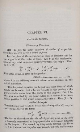 Chapter VI - VII. Central Forces. Motion in three Dimensions.