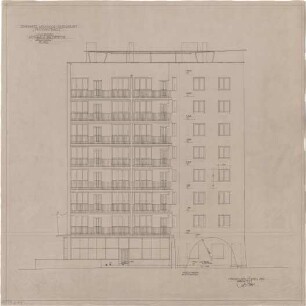 Gsaenger, Gustav; Augsburg (Bayern), Lechhauserstr. / Am Jakobertor ; Laubenhof- Wohnhochhaus - Südseite (Ansicht)