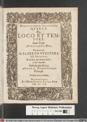Disputationum Physicarum Quarta. De Loco Et Tempore