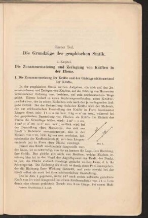1. Kapitel. Die Zusammensetzung und Zerlegung von Kräften in der Ebene.
