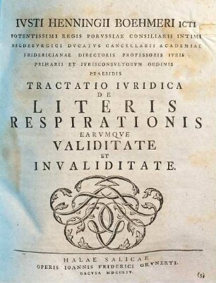 Iusti Henningii Boehmeri ... Tractatio Iuridica De Literis Respirationis Earumque Validitate Et Invaliditate