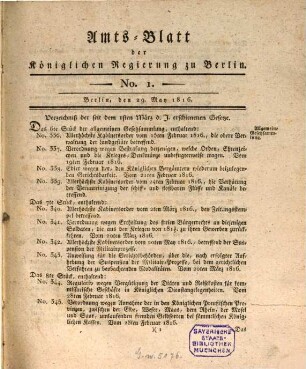 Amtsblatt der Königlichen Regierung zu Berlin. 1816