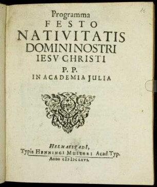 Programma Festo Nativitatis Domini Nostri Jesu Christi : P.P. In Academia Iulia
