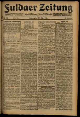 Erste Ausgabe vom Samstag, den 29. März 1913.