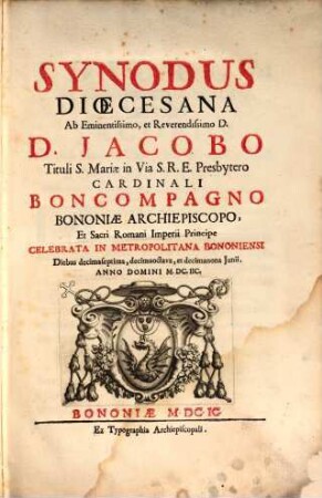 Synodus dioecesana ... celebrata in metropolitana Bononiensi