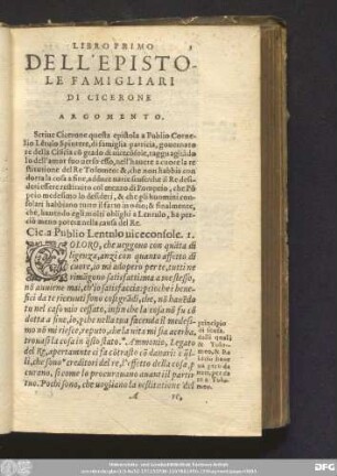 Libro Primo Dell' Epistole famigliari Di Cicerone Argomento. [A Lentulo.]