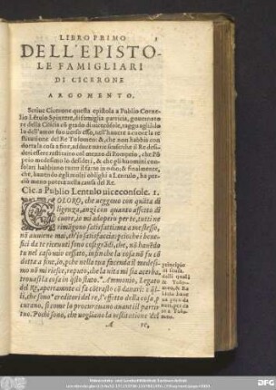 Libro Primo Dell' Epistole famigliari Di Cicerone Argomento. [A Lentulo.]