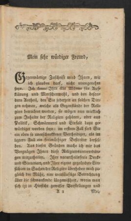 Mein sehr würdiger Freund, ...