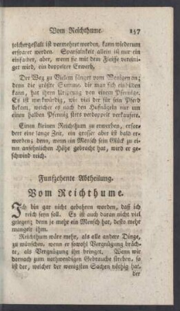 Funfzehente Abtheilung. Vom Reichthume