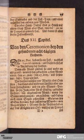 Das XII. Capitel. Von den Ceremonien bey den gefundenen acht-tägigen Liechtern.