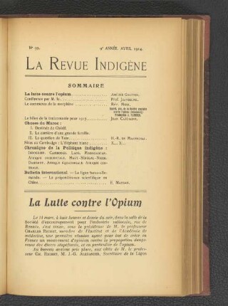 La Lutte contre l'Opium.