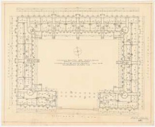 Wohnhausbauten der Reichsbank Berlin, Berlin-Schmargendorf. Cunostraße, Forckenbeckstraße, Kissinger Platz, Block Q Häuser 23 - 33: Grundrisse Keller 1:200 (Druckvorlage), 1:200