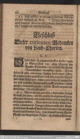 Beschluß Dieser curieusen Bedancken von Land-Charten