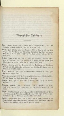 I. Biographische Nachrichten