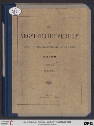 3. Band: Das aegyptische Verbum im Altaegyptischen, Neuaegyptischen und Koptischen: Indices