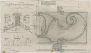 Fischer, Theodor; München; Bayerische Geschützwerke - Erweiterung Verwaltungsgebäude - Eingang (Grundriss, Ansicht, Schnitte)
