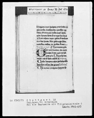 Niederdeutsches Stundenbuch (Lüning-Bergheim-Gebetbuch) — Textseite mit Filigranintiale G, Folio 60verso