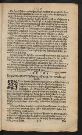 Titulus XV. Vom Einstand oder Widerzug, zu Latein Jus retractus genant.