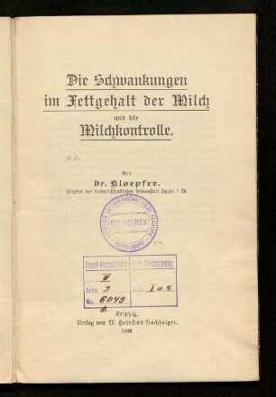 Die Schwankungen im Fettgehalt der Milch und die Milchkontrolle