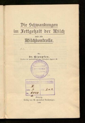 Die Schwankungen im Fettgehalt der Milch und die Milchkontrolle