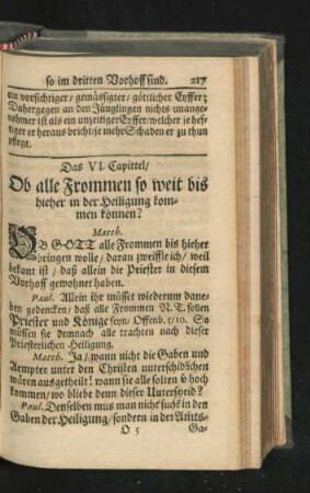 Das VI. Capittel. Ob alle Frommen so weit bis hieher in der Heiligung kommen können?