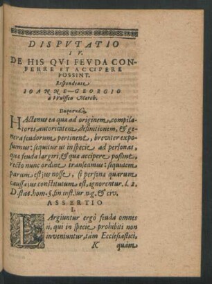 Disputatio IV. De His Qui Feuda Conferre Et Accipere Possint.