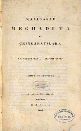 Kalidasae Meghaduta et Çringaratilaka : additum est glossarium