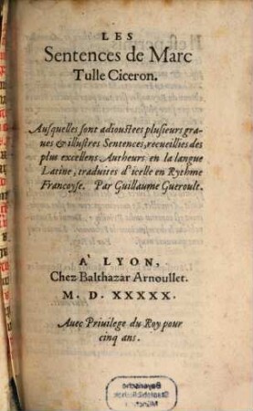 Les sentences de Marc Tulle Ciceron ...