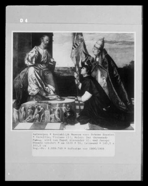 Der thronende Petrus wird von Papst Alexander VI. und Giovanni Sforza verehrt