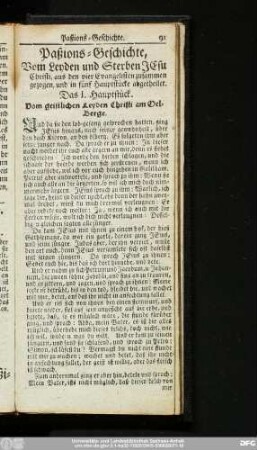 Paßions-Geschichte, Vom Leyden und Sterben Jesu Christi, aus den vier Evangelisten zusammen gezogen, und in fünf Hauptstücke abgetheilet.